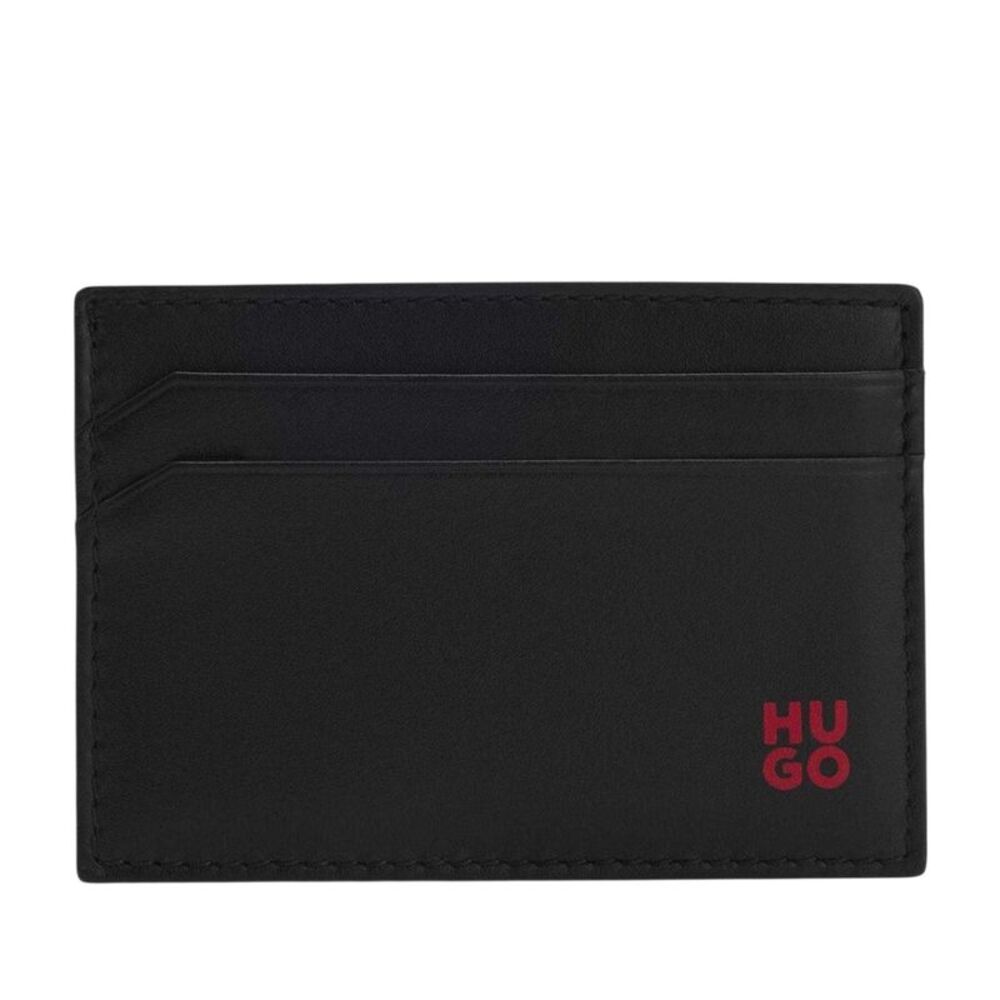 Hugo Red Logo Leather Card Holder / Black